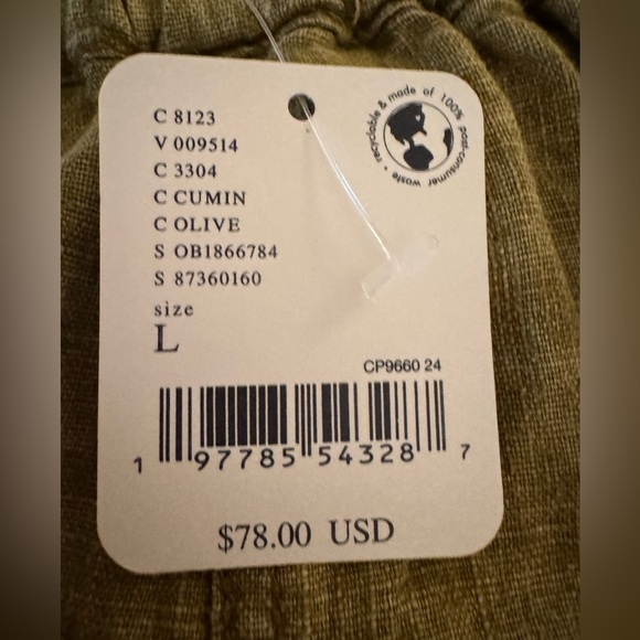 Free People High Road Solid Olive Green Pull-On Barrel Pants Size Large NWT - Picture 7 of 11